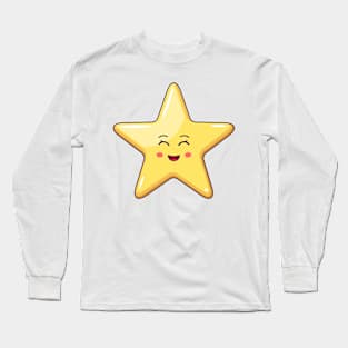 Cartoon Kawaii Golden Star with Smiling Eyes Long Sleeve T-Shirt